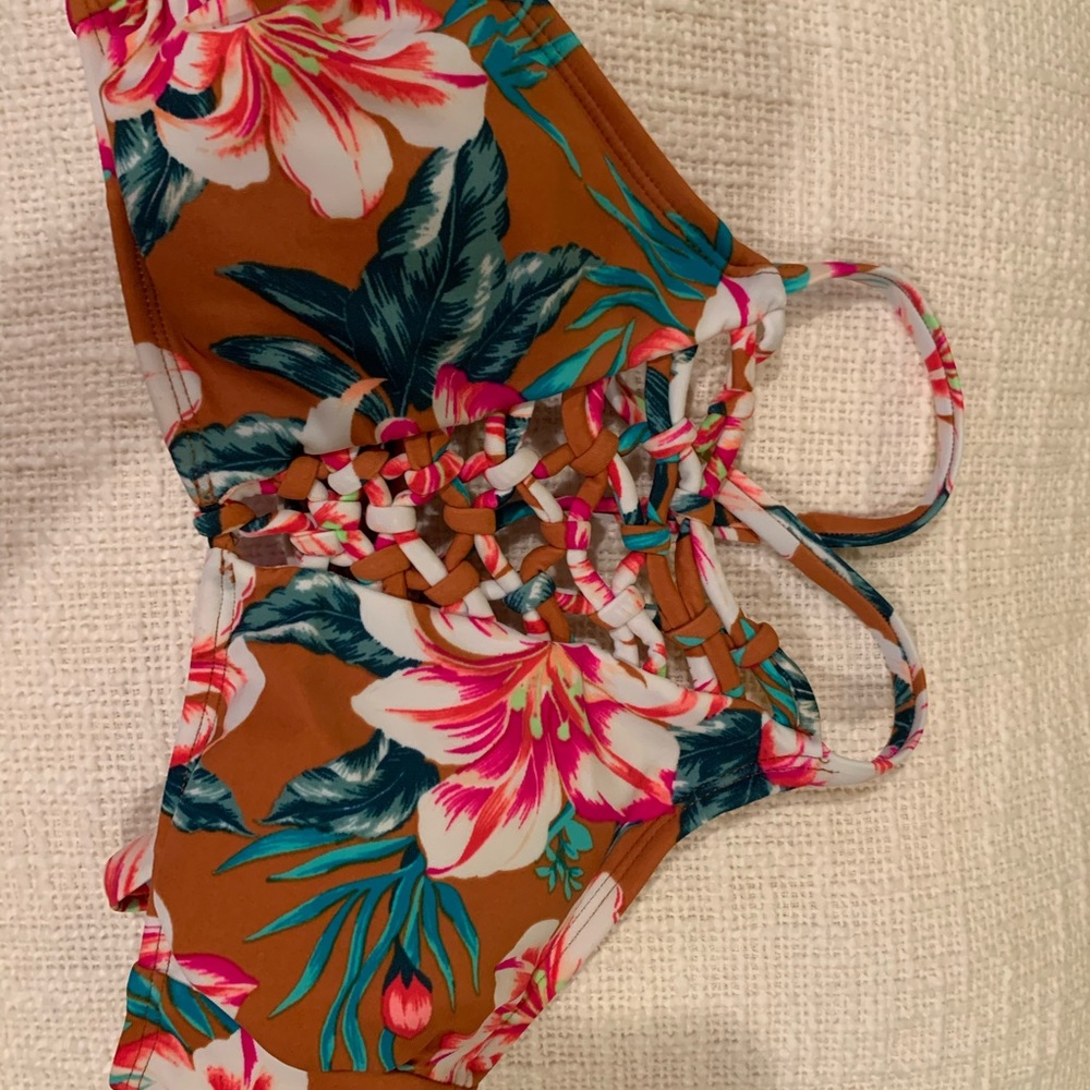 High neck bold floral print bikini top